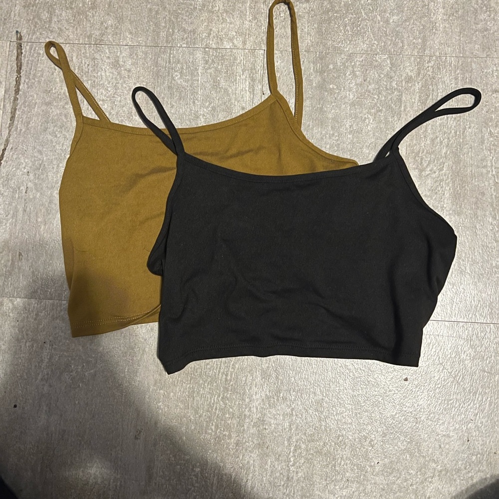 Black and Beige ish Cropped Tank Tops